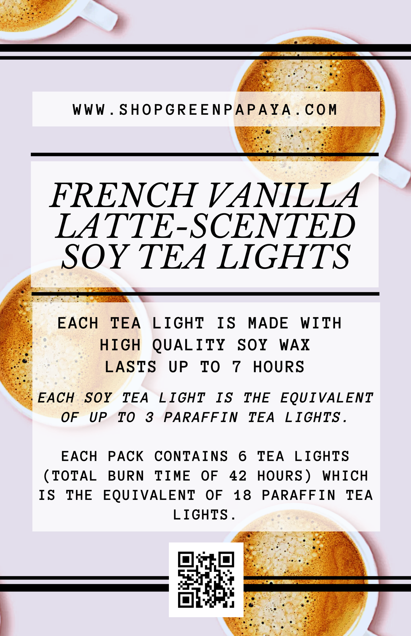 French Vanilla Latte Scented Soy Tea Light (NEW LOOK!)