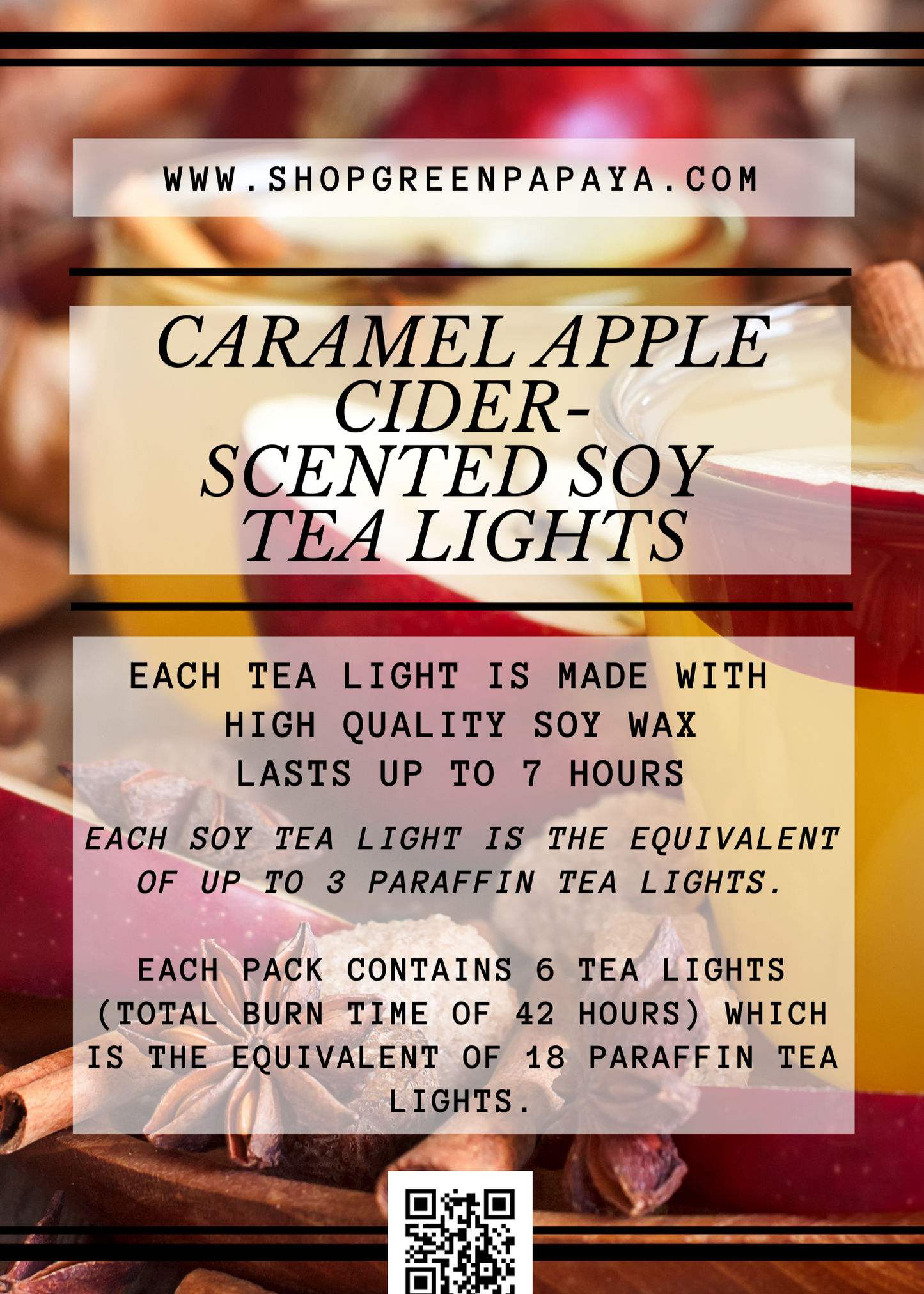 Caramel Apple Cider Scented Soy Tea Light