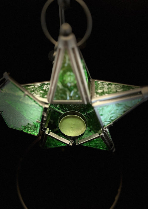 Tealight Holder - Green Christmas Star Lantern