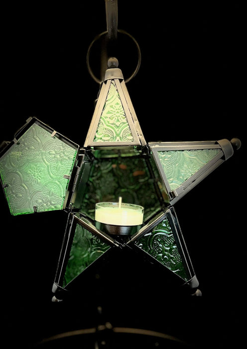 Tealight Holder - Green Christmas Star Lantern