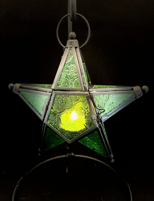 Tealight Holder - Green Christmas Star Lantern