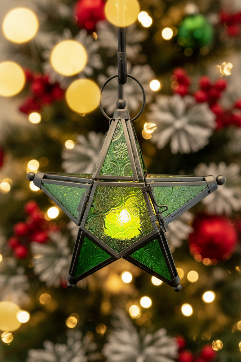 Tealight Holder - Green Christmas Star Lantern