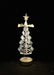 Decorative metal Christmas tree with star on top against a black background