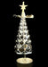 Decorative metal Christmas tree with star on top against a black background