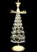 Decorative Christmas tree with heart patterns and a star on top against a black background