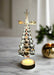Decorative Christmas tree with heart shapes and a star on top, illuminated against a black background.
