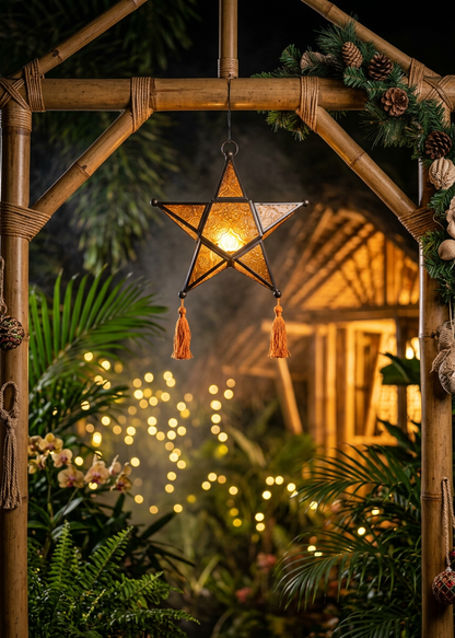 Tealight Holder - Orange Christmas Star Lantern (NEW!)