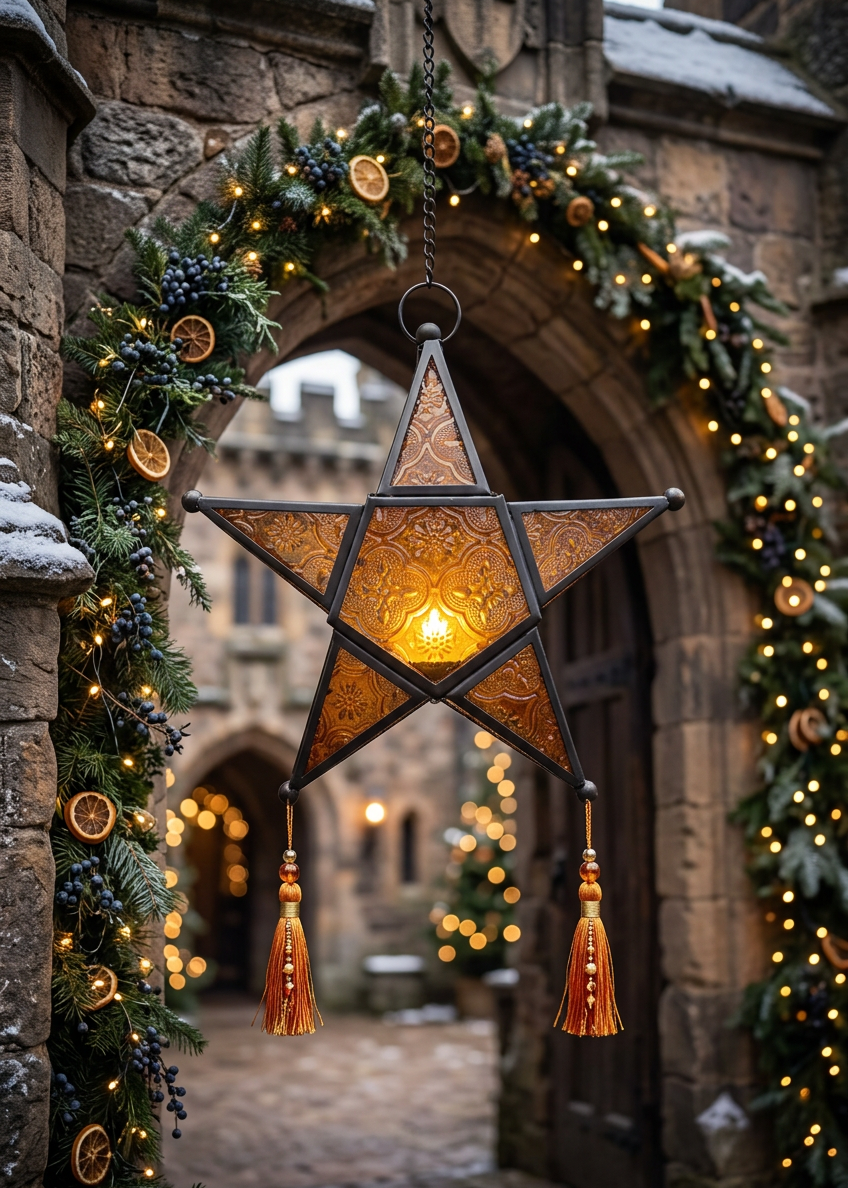 Tealight Holder - Orange Christmas Star Lantern (NEW!)